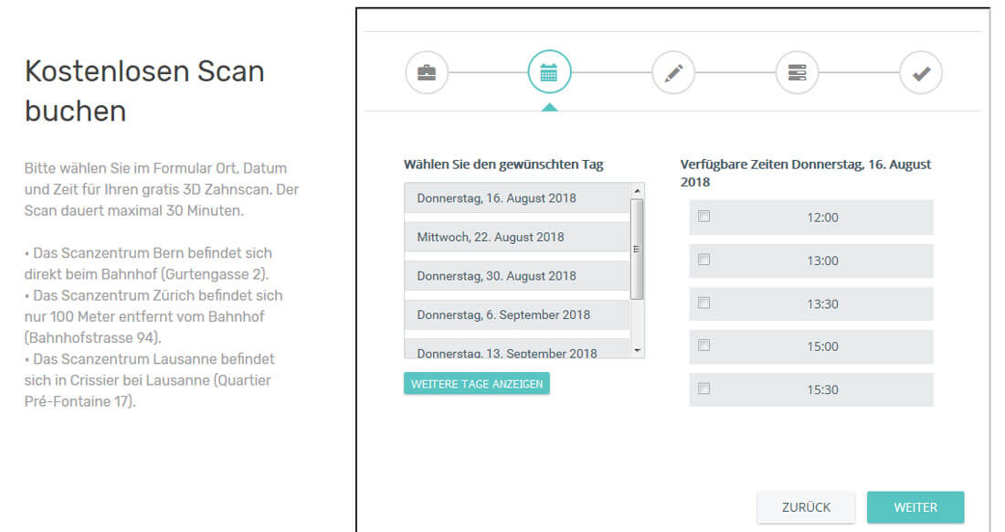 Formular für Vereinbarung von einem Termin für 3D-Scan von Zähnen bei ForYouFirst