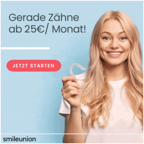 Infos zu smileunion im Bild - unsichtbare Zahnschienen ab 25 Euro je Monat